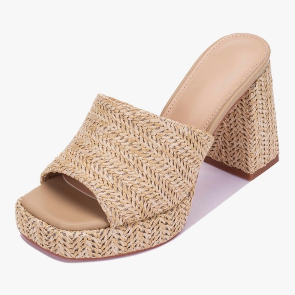 Neutral Raffia Platform Mule Heel - Women